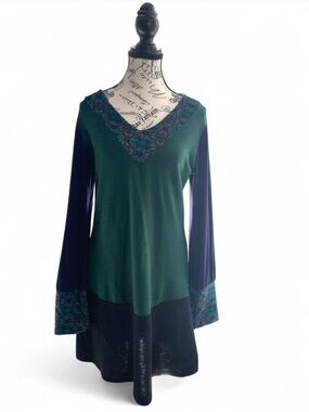 Mexicali Blues Green, Navy, Black Mini-Dress Retro Boho Women’s Size Medium